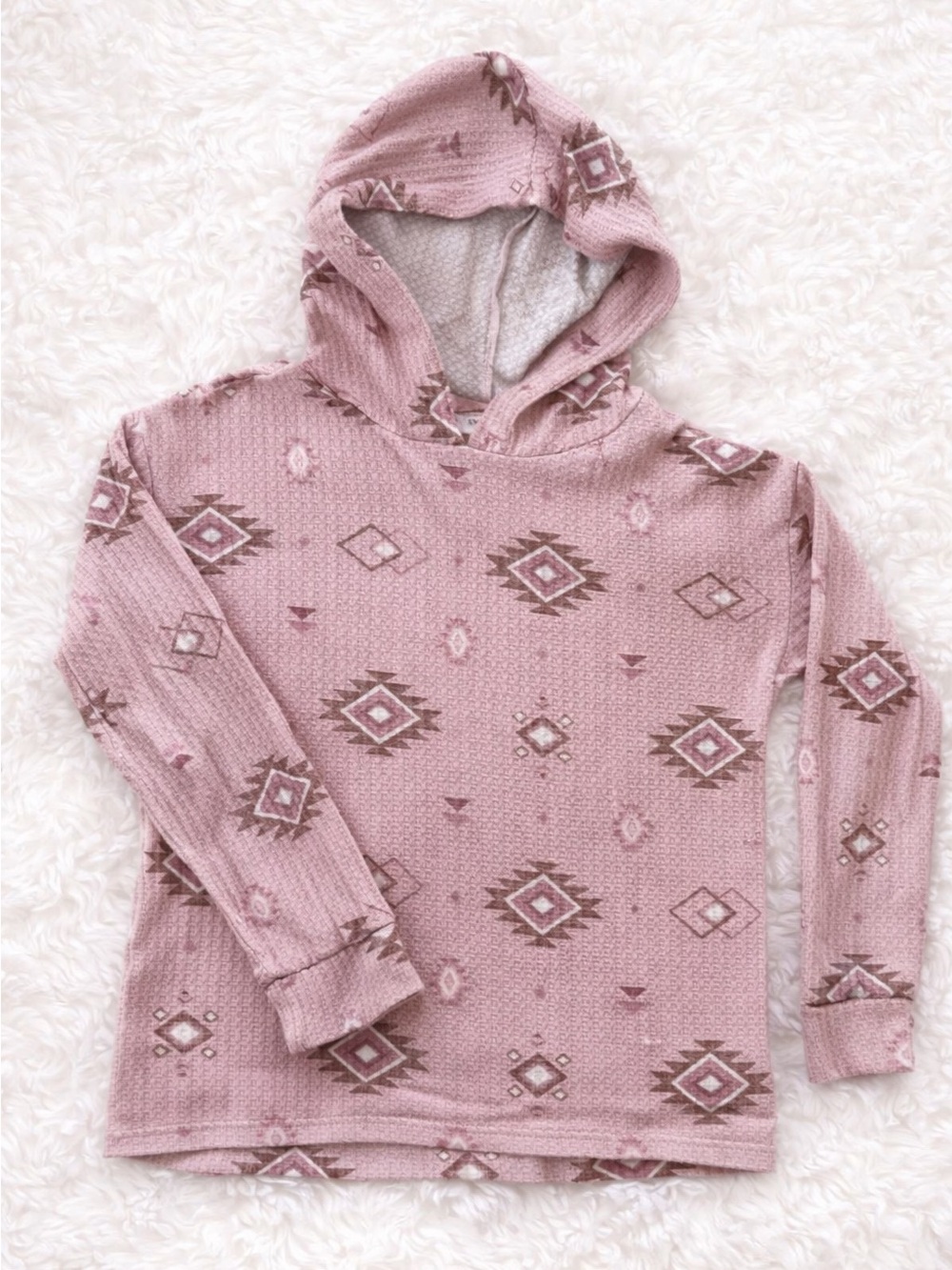 Children’s Place Pink & Brown Geometric Hoodie • Size 7/8